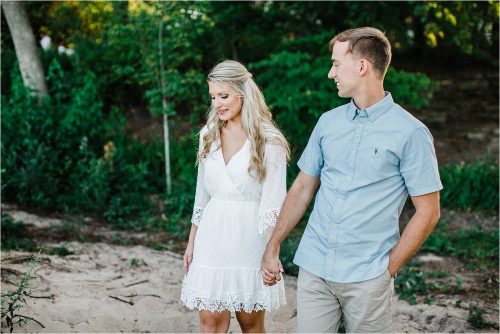 engaged couple on the engagement session in Chicago suburbs