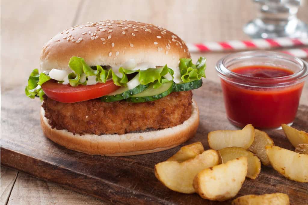 Air Fryer Chicken Patties on a bun with slaw