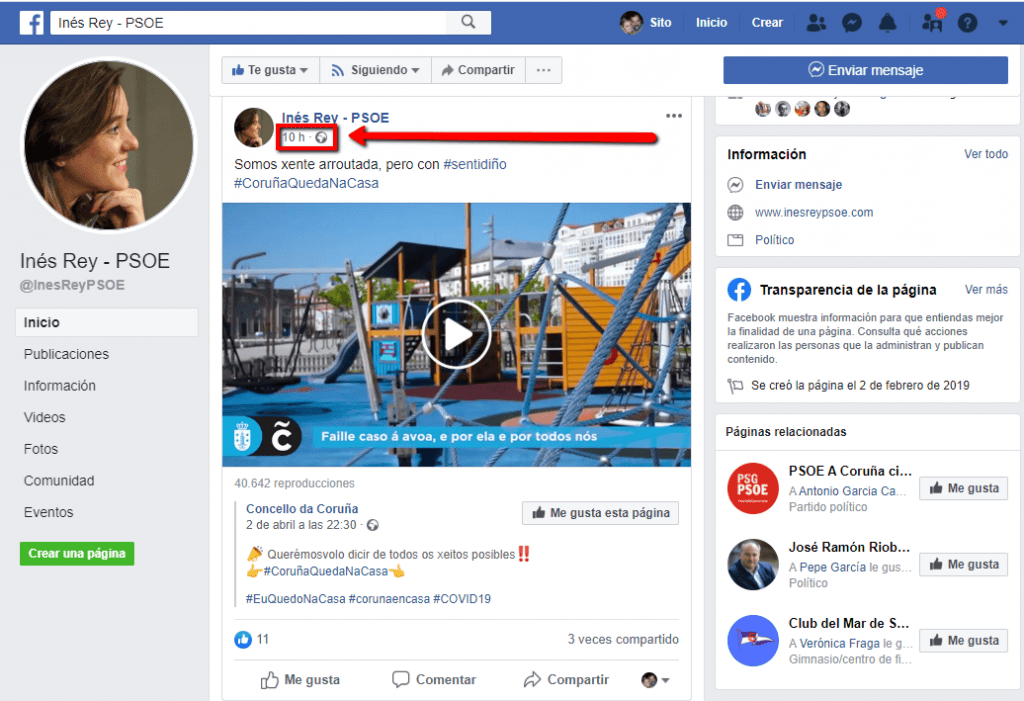 Fecha de una publicación en Facebook
