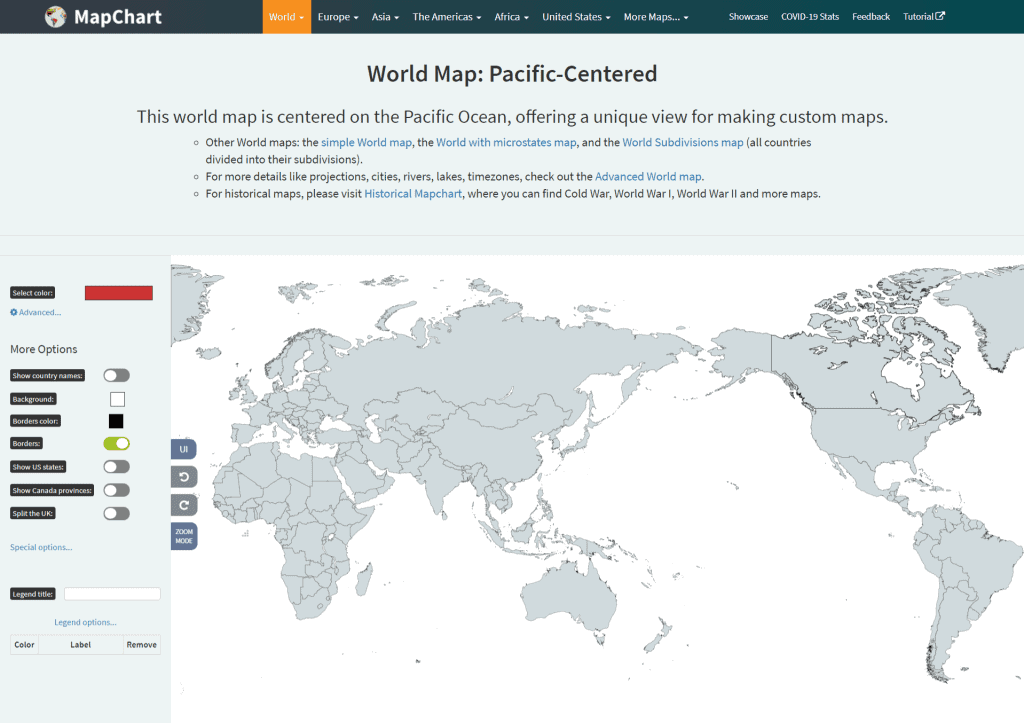 pacific centered world map page on MapChart
