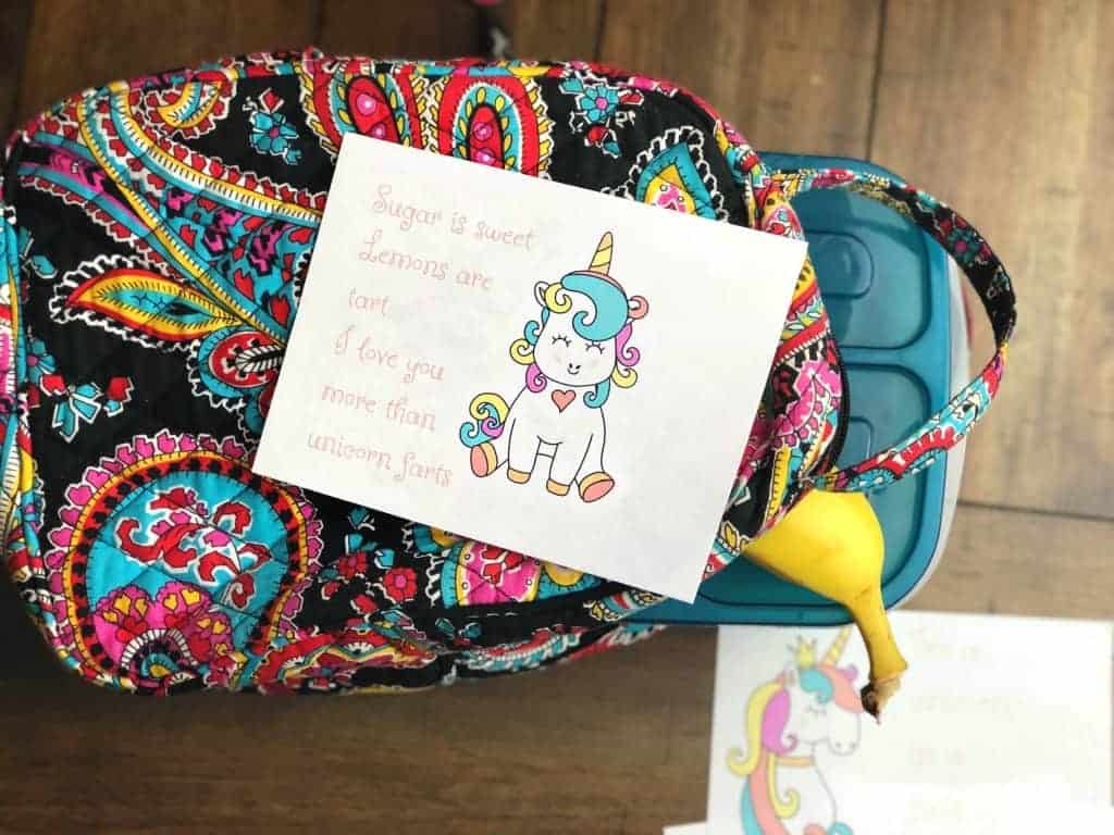 unicorn valentine on a lunchbox