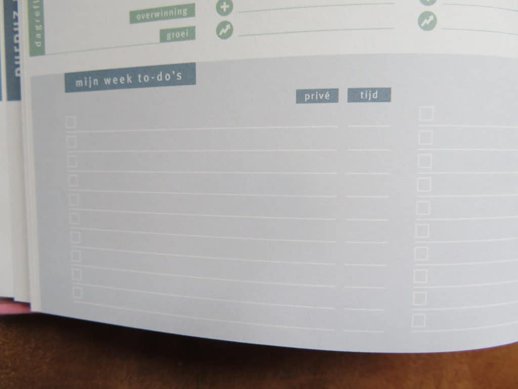 Week to-do's opgedeeld in privé en tijd met de purpuz planner