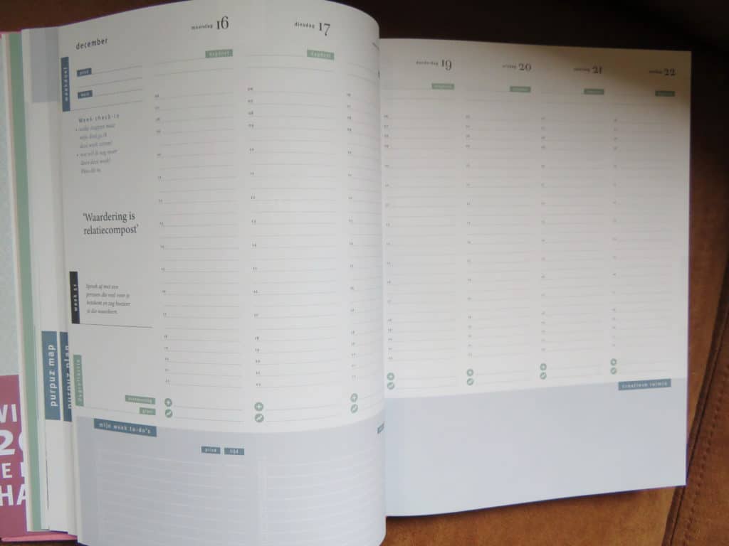 Weekoverzicht van de purpuzplanner