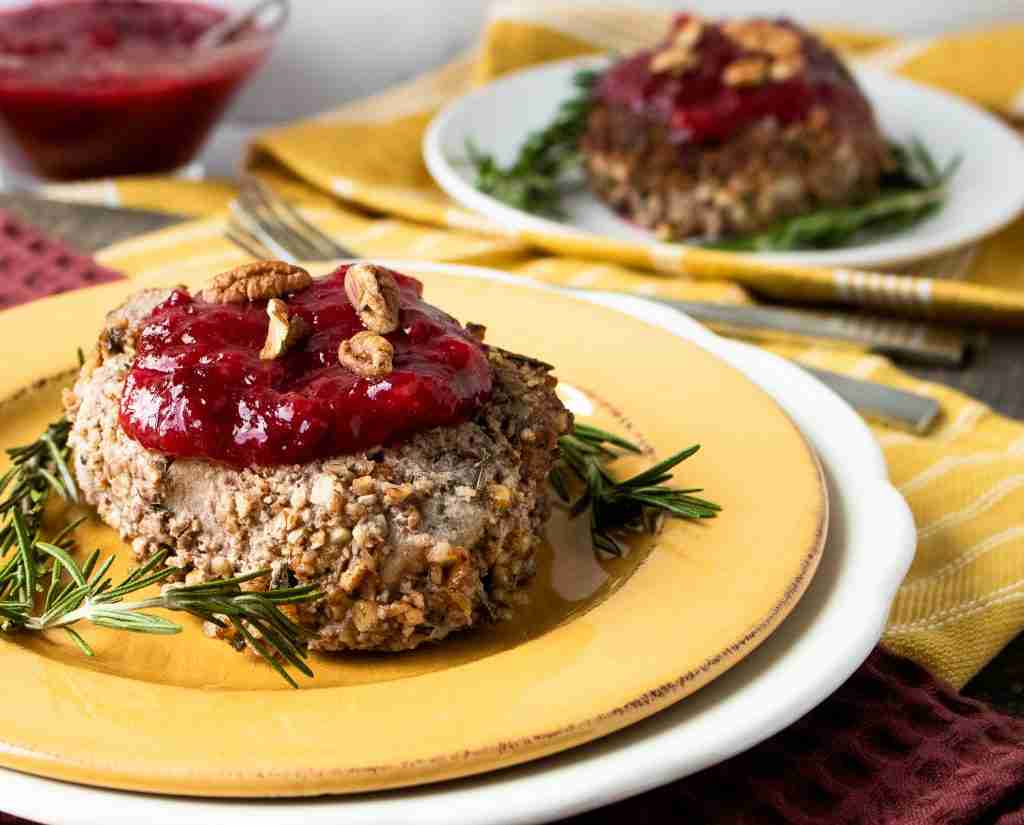 Pecan Crusted Pork Chops with Plum Sauce