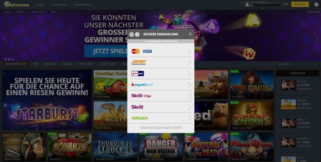 Slotsmoon Netent Casino Zahlungsmethoden