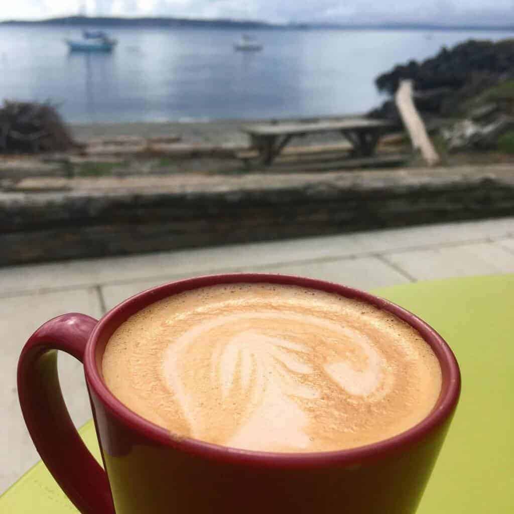 A cup of coffee on the beach