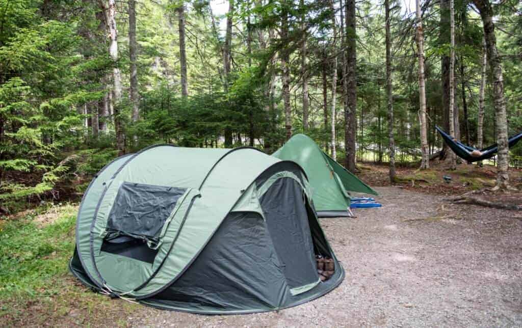 Point Wolfe Campground two tents set up in Point Wolfe Campground, Fundy National Park