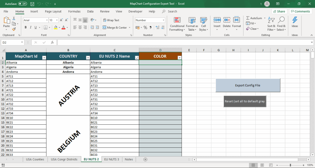 Excel tool to make a map with MapChart