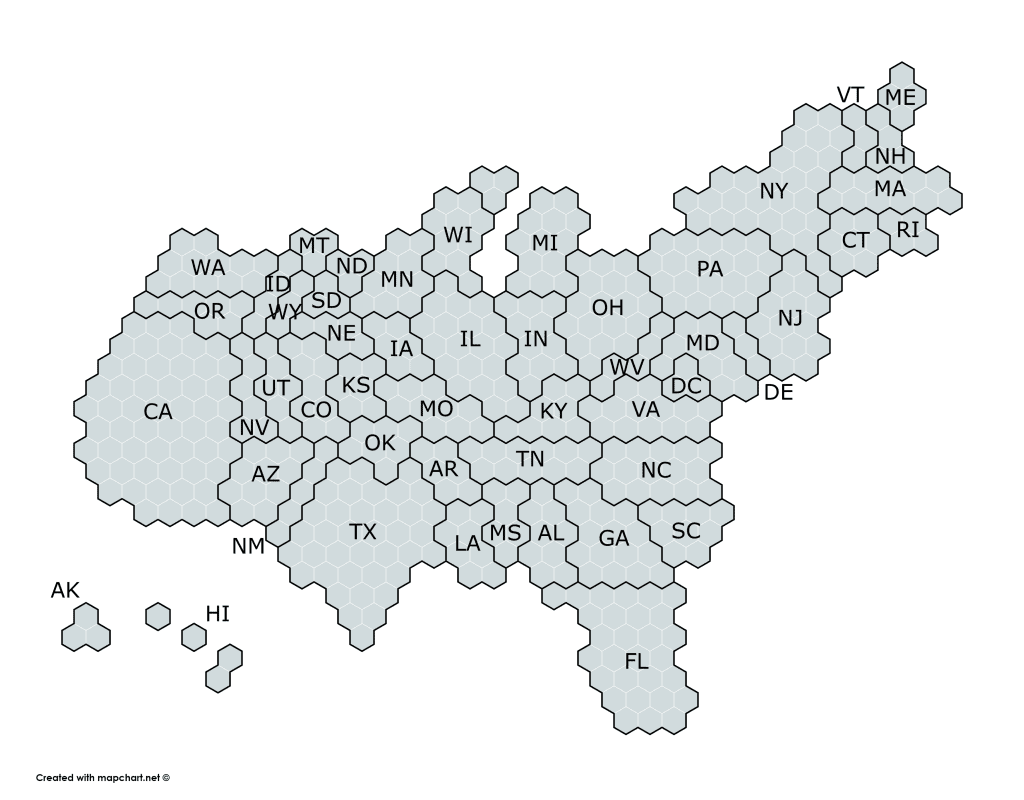 US Elections map using a hexagonal cartogram