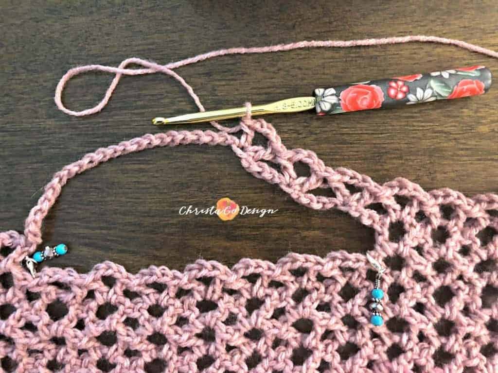 picture of neckline crochet stitches across in pink
