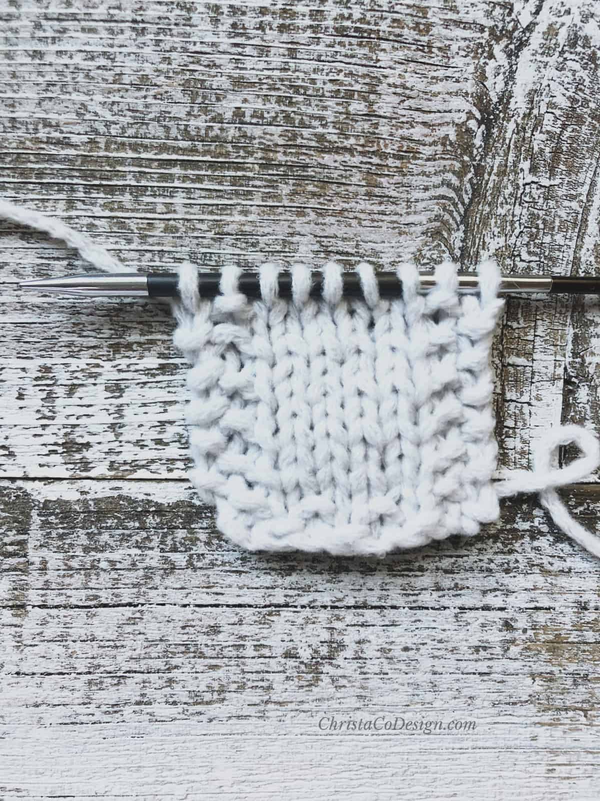 picture of white simple knit bookmark start on needles