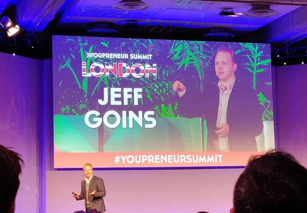 Jeff Goins on stage at the Youpreneur Summit