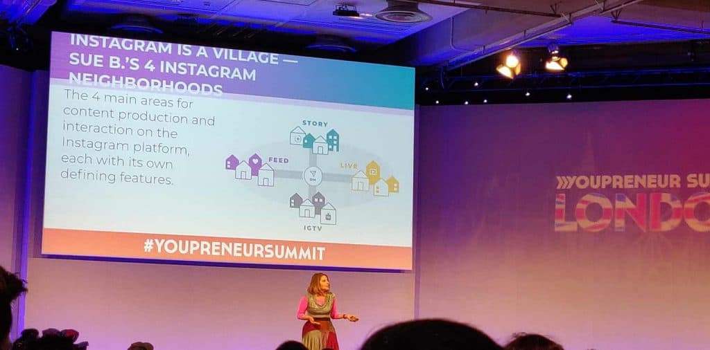Sue B Zimmerman on stage at the Youpreneur Summit
