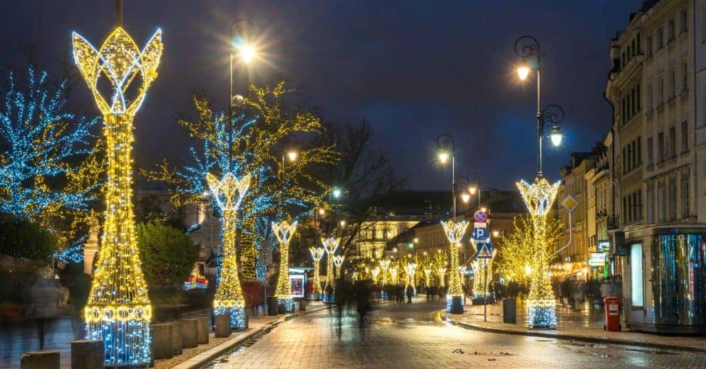 Town with christmas lights