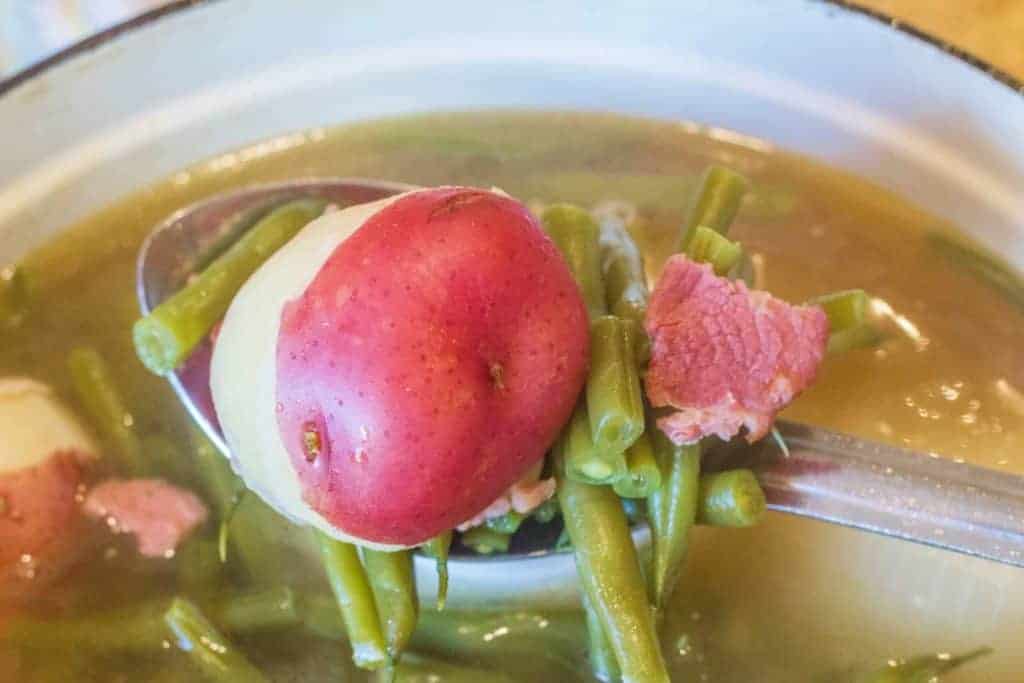Southern Style Green Beans And Potatoes With Ham Syrup And Biscuits