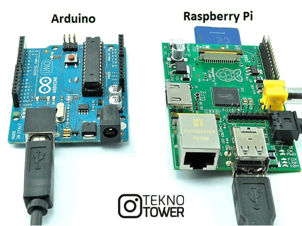 Arduino ve Raspberry Pi arasındaki görsel farklılıklar.
