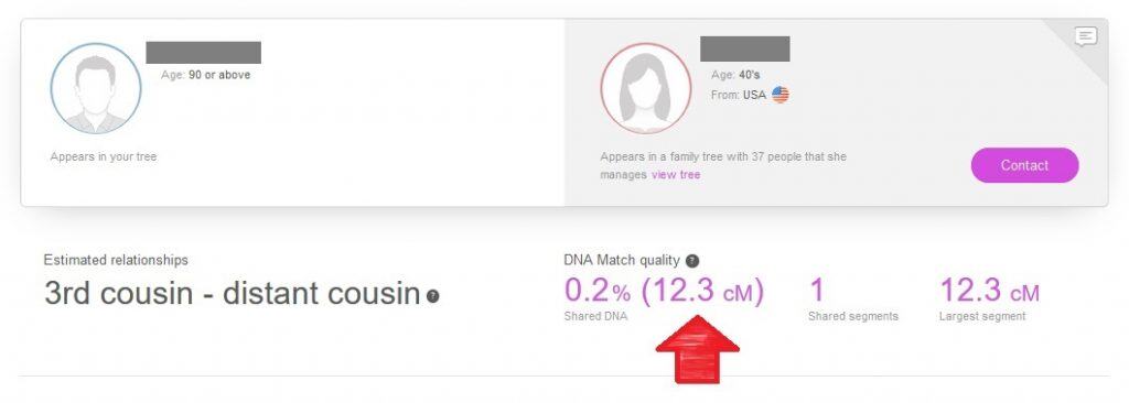 where to find shared centimorgans on my heritage dna dna match profile (it's right next to the estimated relationship). This example shows DNA matches that share 12.3 centimorgans of DNA