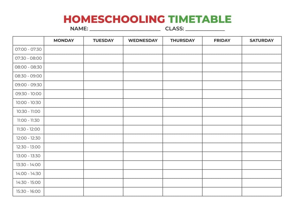 free homeschooling timetable