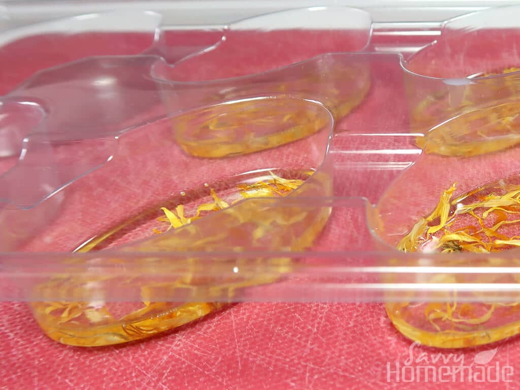 How to make bath melts step 4b: Pour some of the mixture into your mold