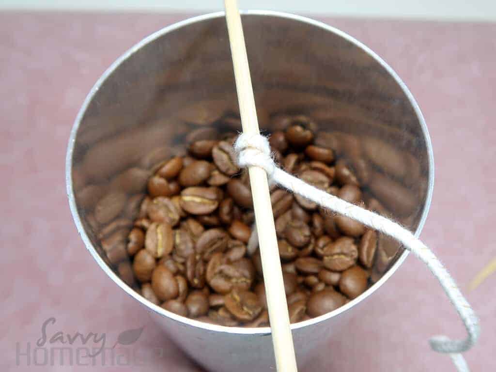 how to make diy coffee bean candle step 7a: add the coffee to the mold