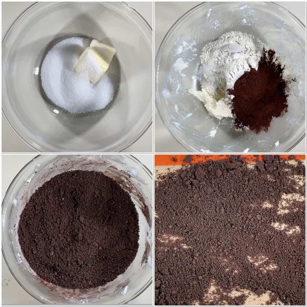 Preparing and baking the chocolate cookie crumb dough collage