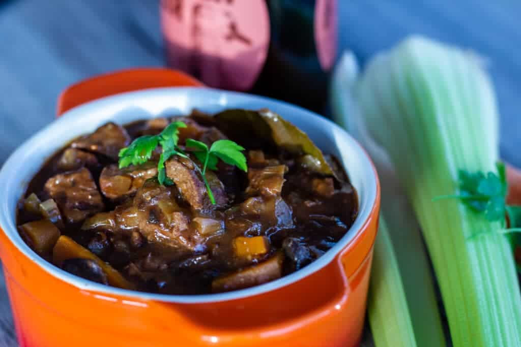 Pot of Beef and Ale Stew and celert