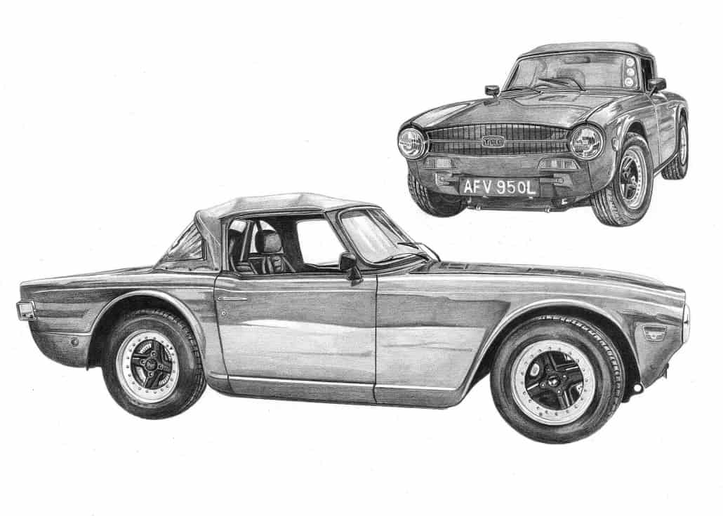 Vintage Classic Car Drawings In Pencil For Sale Uk Artist