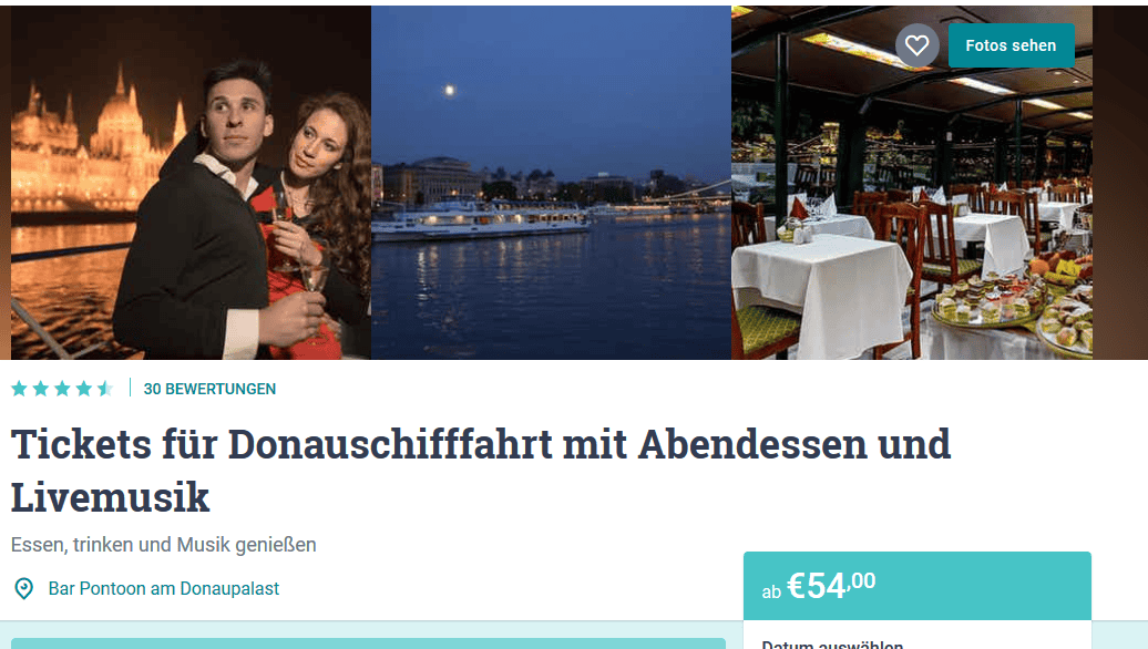 Günstigste Hotel Budapest Park inn by Radisson nacht ab 27,50€ - Frühstück 4 Screenshot Deal Schiffsfahrt in Budapest inklusive Abendessen & Live Musik