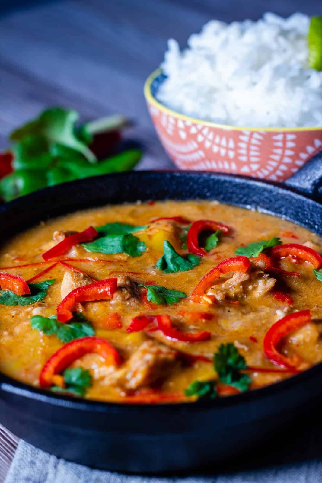 Crockpot Thai Red Curry with rice and coriander