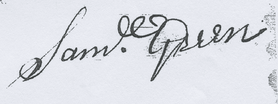 Signature of Samuel Green Sr., from a mortgage of 1737
