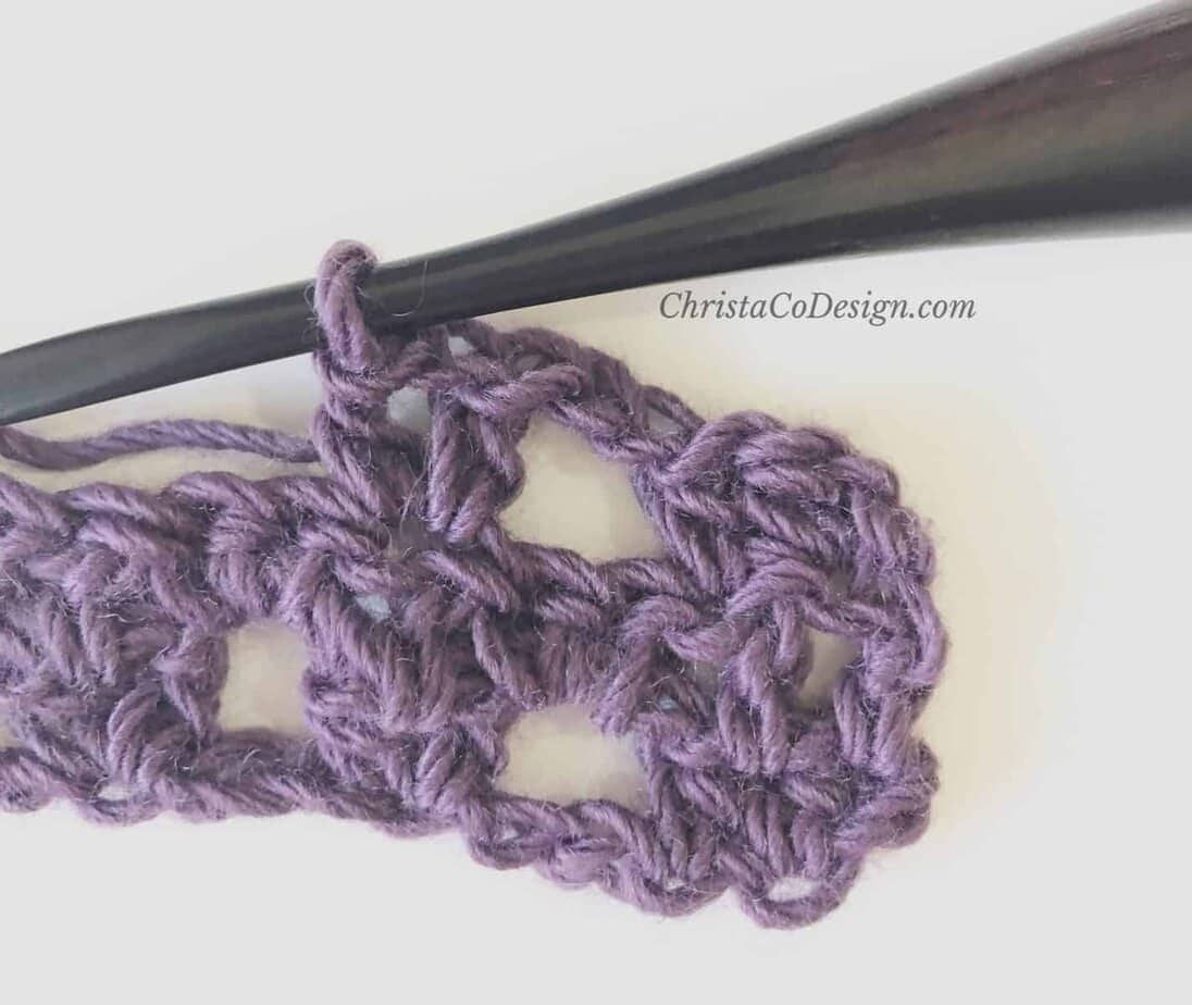 picture of row 3 progress crochet lacy scarf