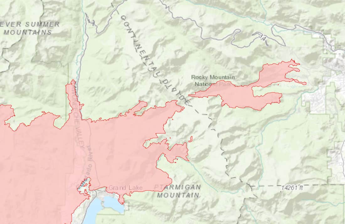 A section of the East Troublesome Fire crossed over the continental divide. Map: InciWeb.