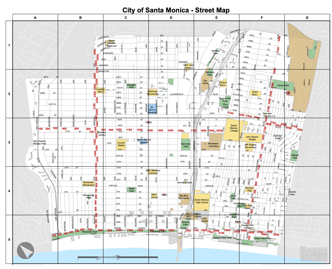 Street map for the City of Santa Monica showing a map rotation of 48 degrees.