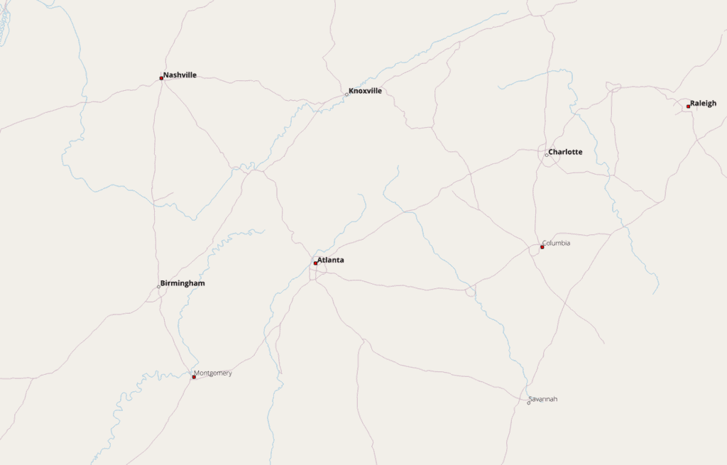 In this map, roads and waterways are shown as line data.