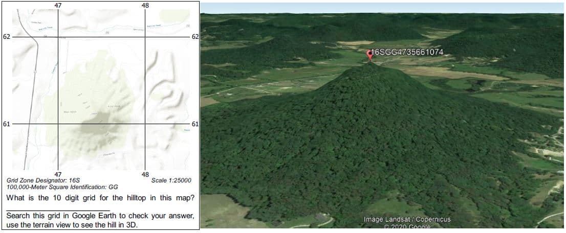 Figure A: Sample exercise showing a a hill on a two-dimensional map.