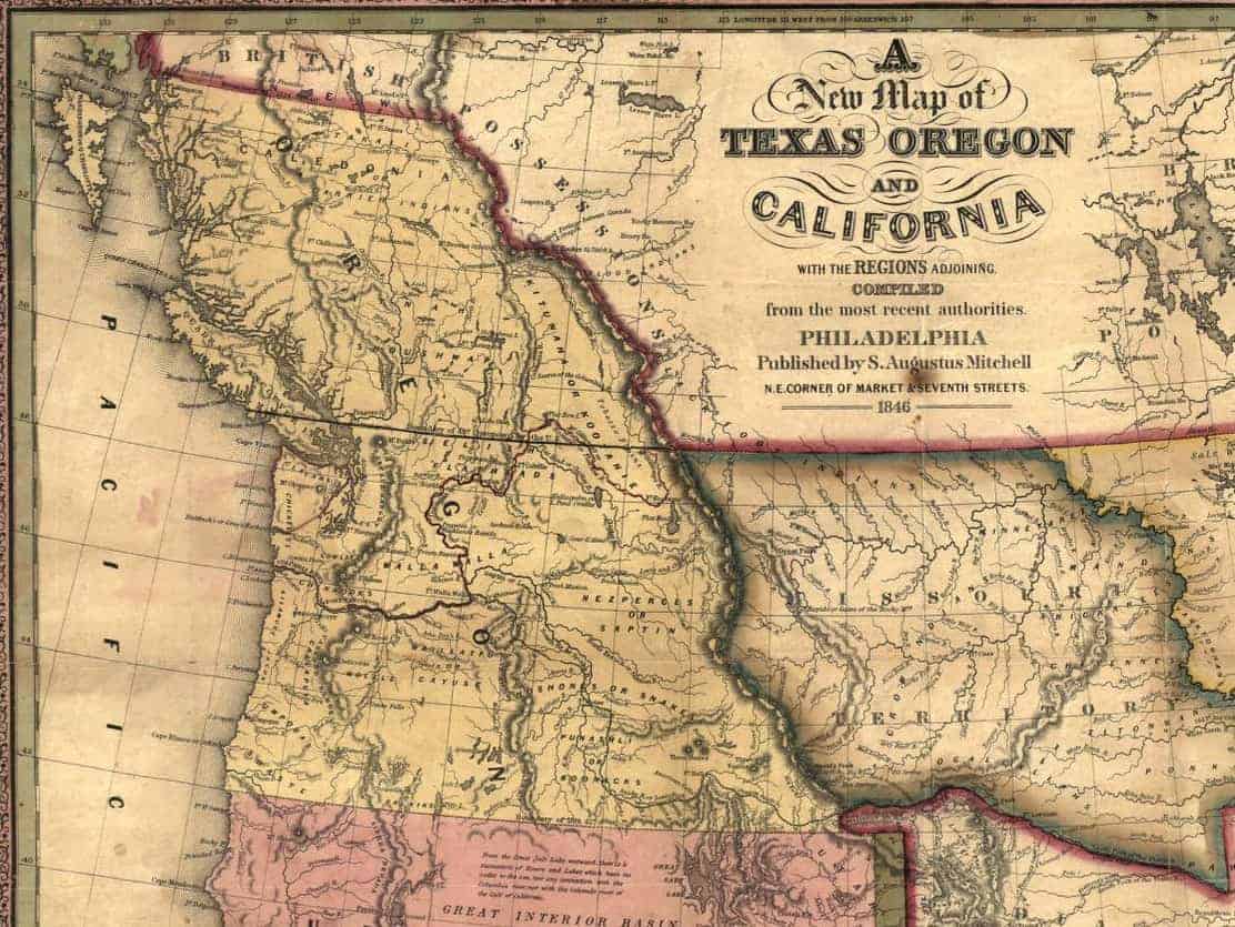 A section of map from 1846 showing the 49th parallel