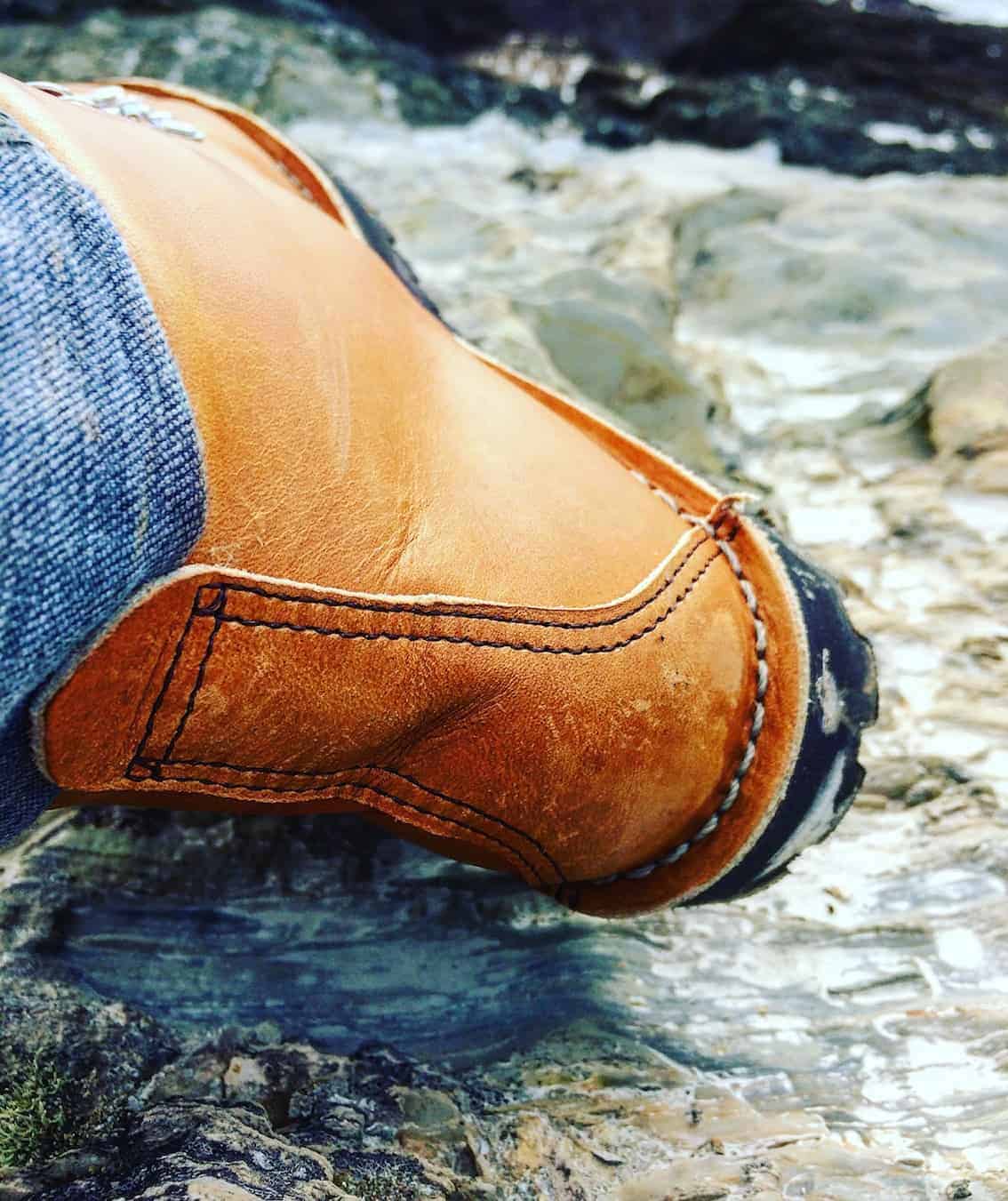 Vintage hiking boots with beautiful stitching