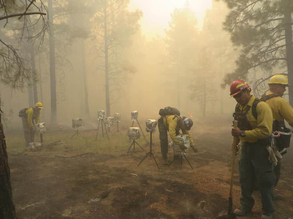 Fire behavior instruments are deployed during wildfires and prescribed fires to provide data on the types of fire environments that damage archaeological resources. Photo: Rachel Loehman, USGS. Public domain.