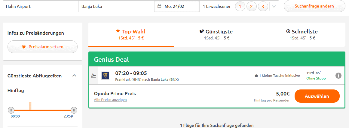 Screenshot Deal Flüge nach Banja Luka - ab 5,00€ günstig buchen Screenshot Deal Flüge nach Banja Luka - ab 5,00€ günstig buchen