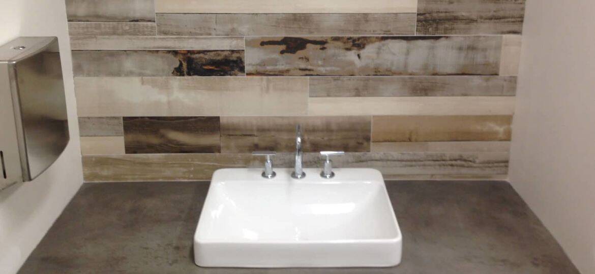 Trowel Finish Concrete Countertop with white sink