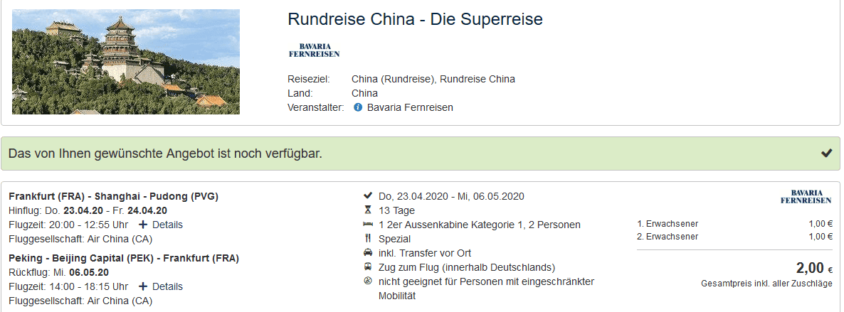 Screenshot Deal Superreise China - Rundreisen ab 1,00€ 13 Tage Screenshot Deal Superreise China - Rundreisen ab 1,00€ 13 Tage