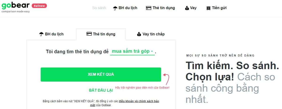 Gobear công cụ so sánh bảo hiêm và tín dụng cá nhân