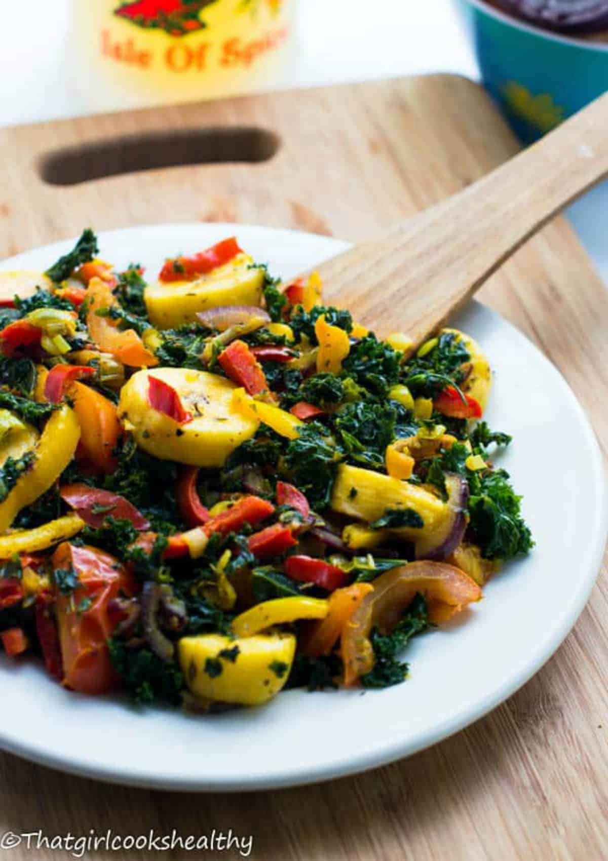 plate with vegetables and plantain