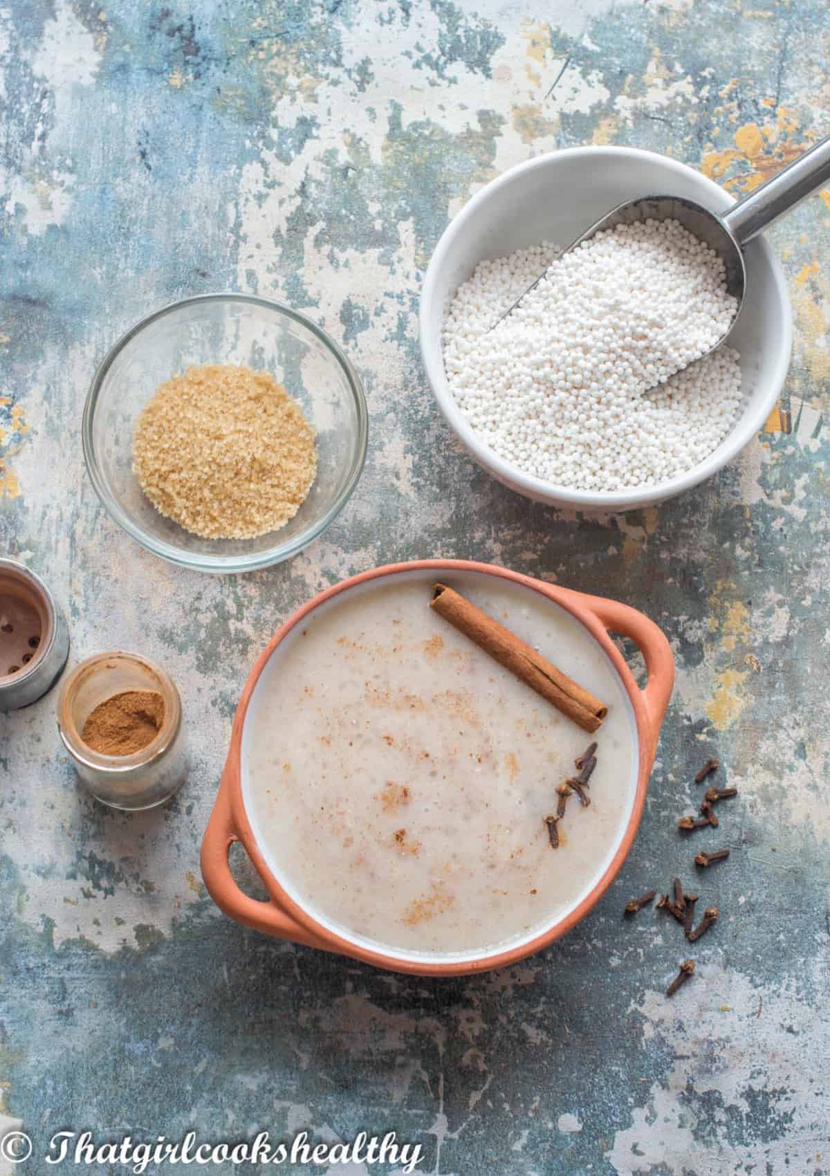 porridge in a terracotta bowl with garnish