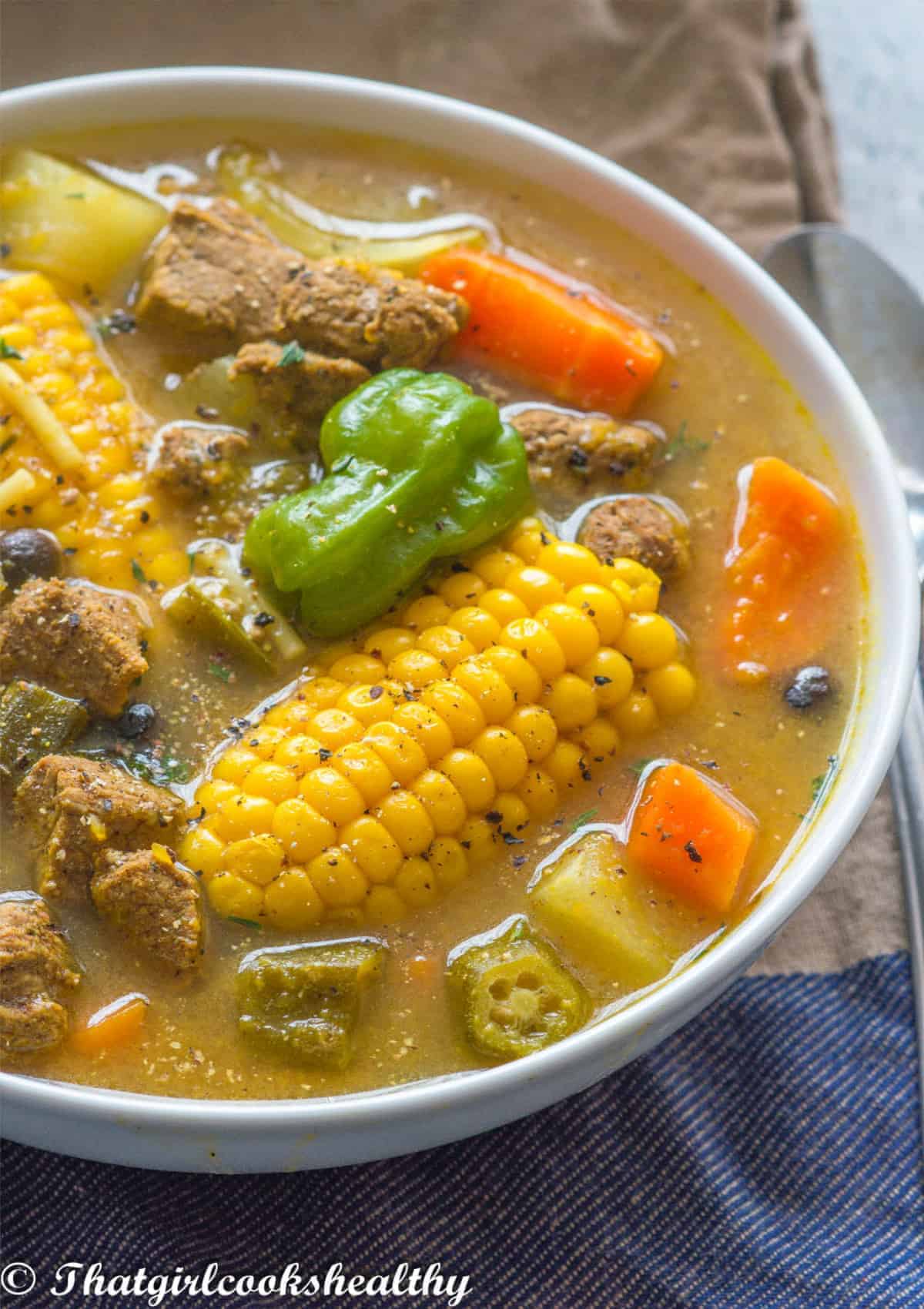 close up of the beef soup