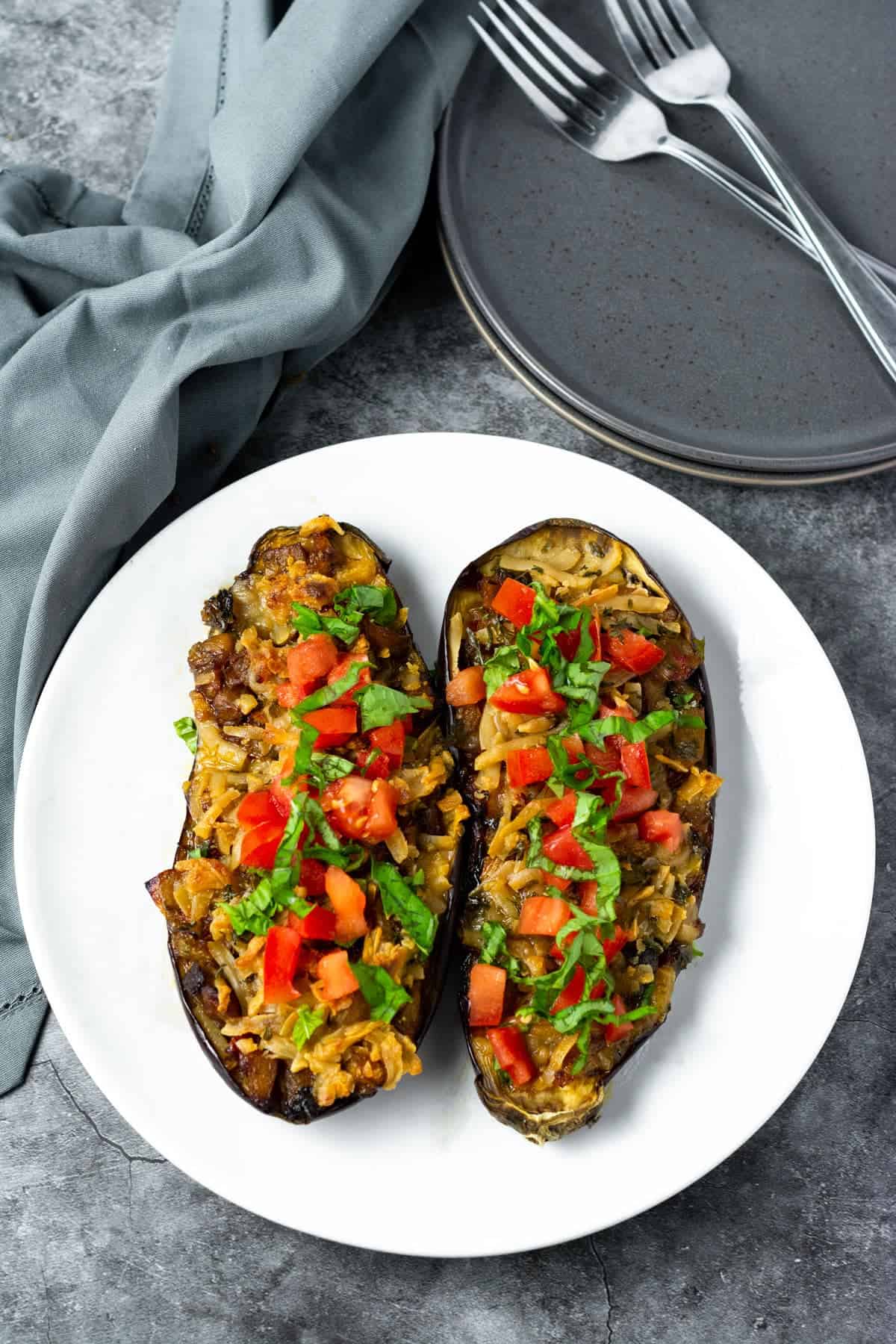 Vegan Stuffed Eggplant - Healthier Steps