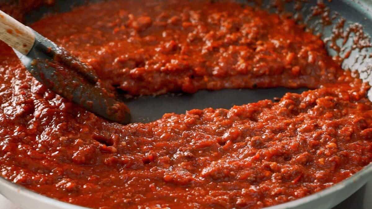 Quick spaghetti sauce after simmering for 10 minutes.