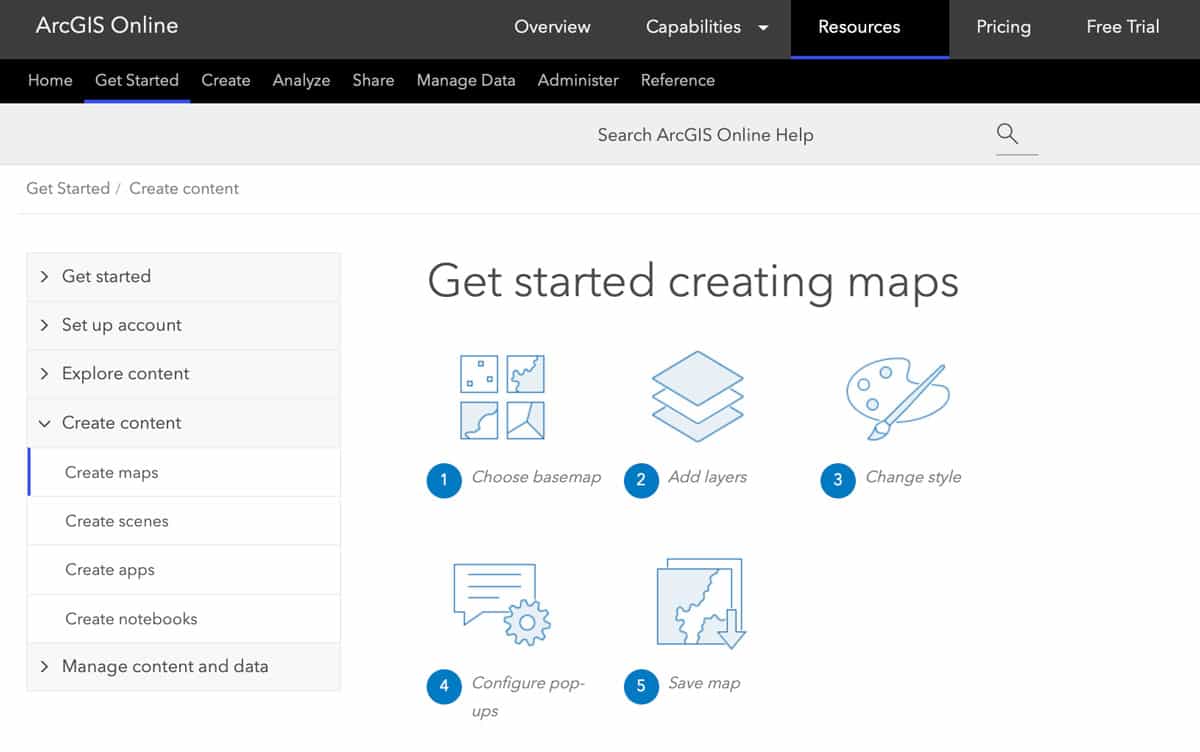 Screenshot from the make a map documentation for ArcGIS Online.