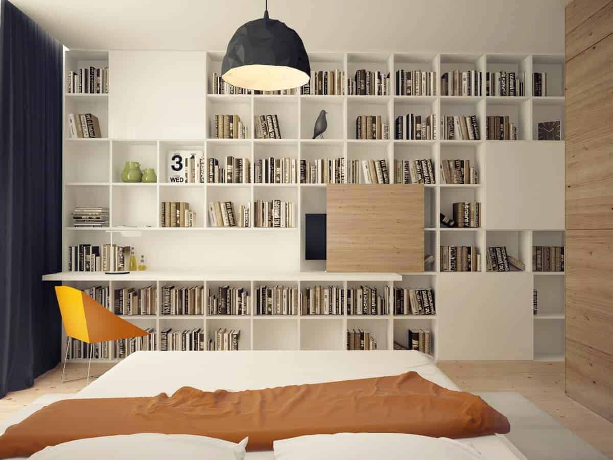 white bookshelf on wall design