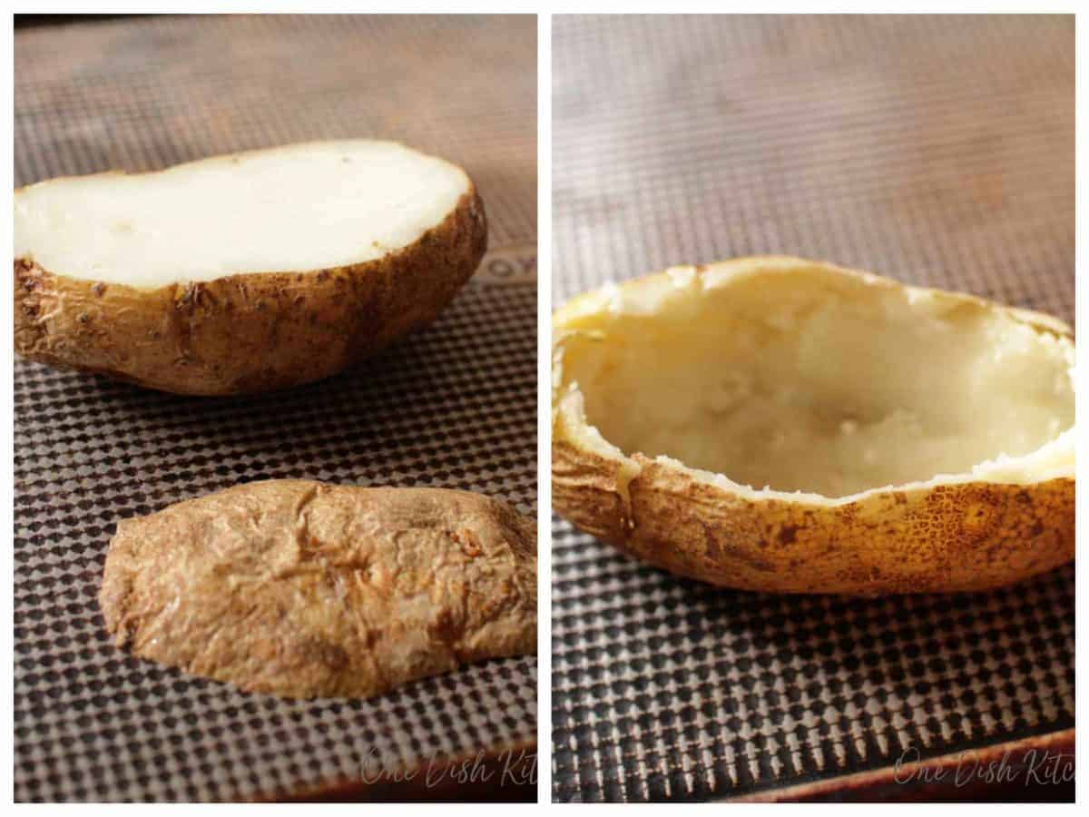 a baked potato on a baking sheet